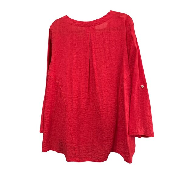 John Mark Womens Red Textured Long-Sleeve Top High-Low Hem And Pocket Size L - Picture 4 of 7